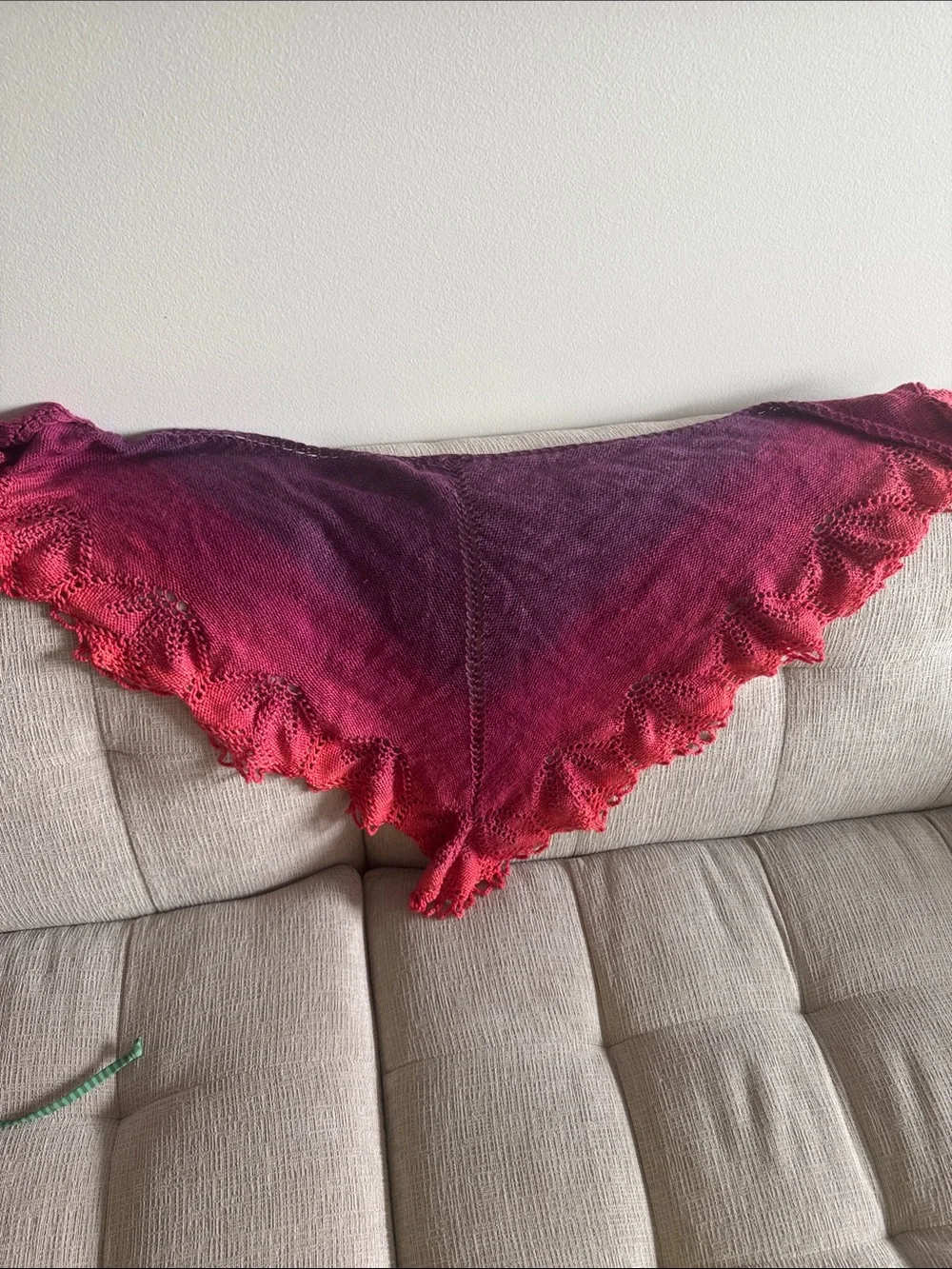 Handknit Ombre Triangle Shawl in Berry to Pink